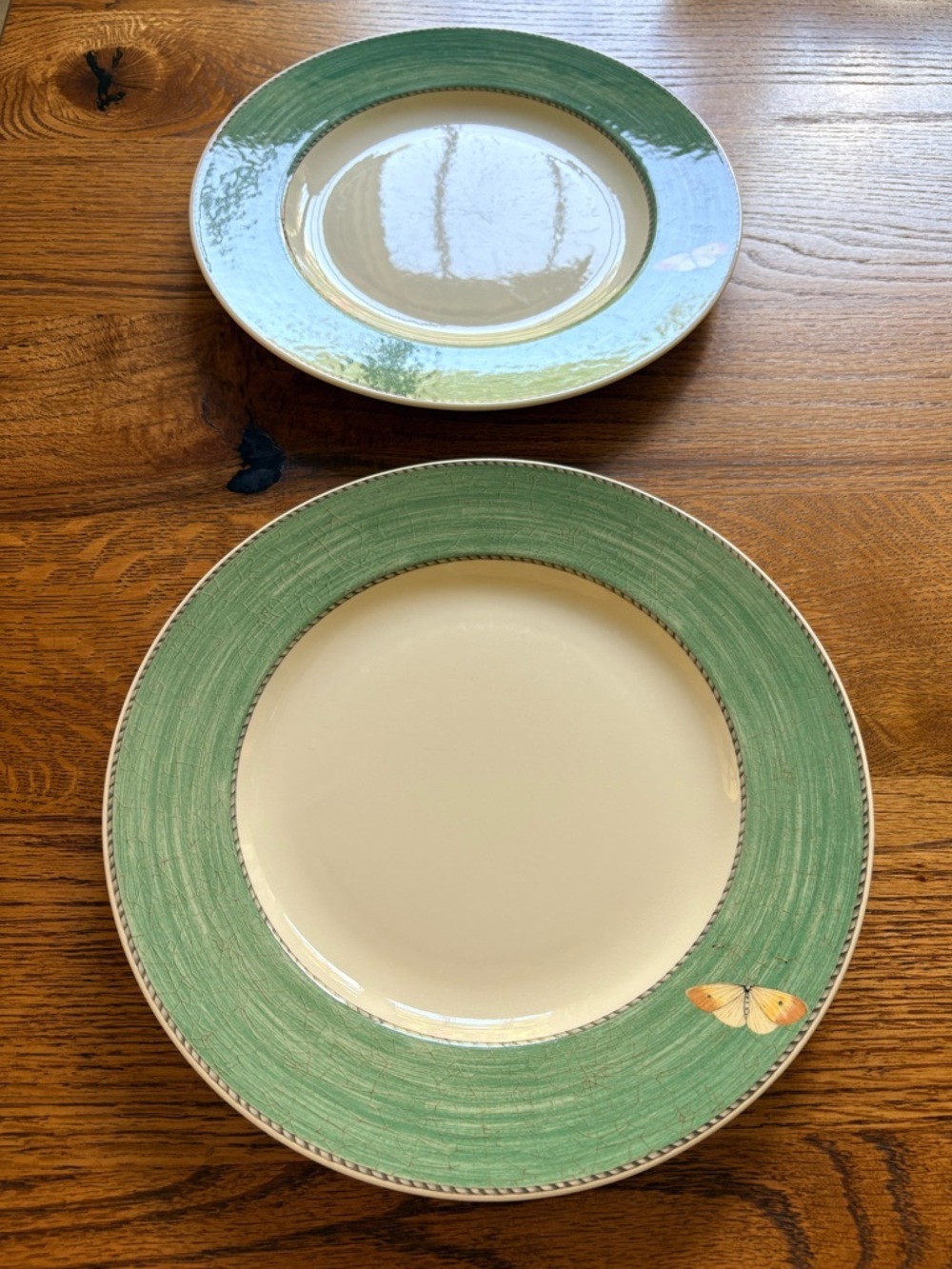 Wedgwood 1997 Sarah’s Garden (2) Green Rim Dinner Plates- Made in England - Picture 2 of 15